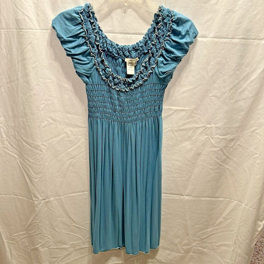 Sophia Max blue/teal short sleeve dress smocked babydoll flowy Women size medium